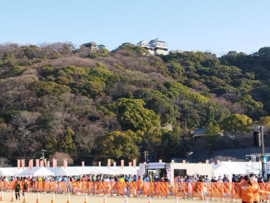 松山城もフルマラソンに挑むランナー達を優しく見守ってくれているようです