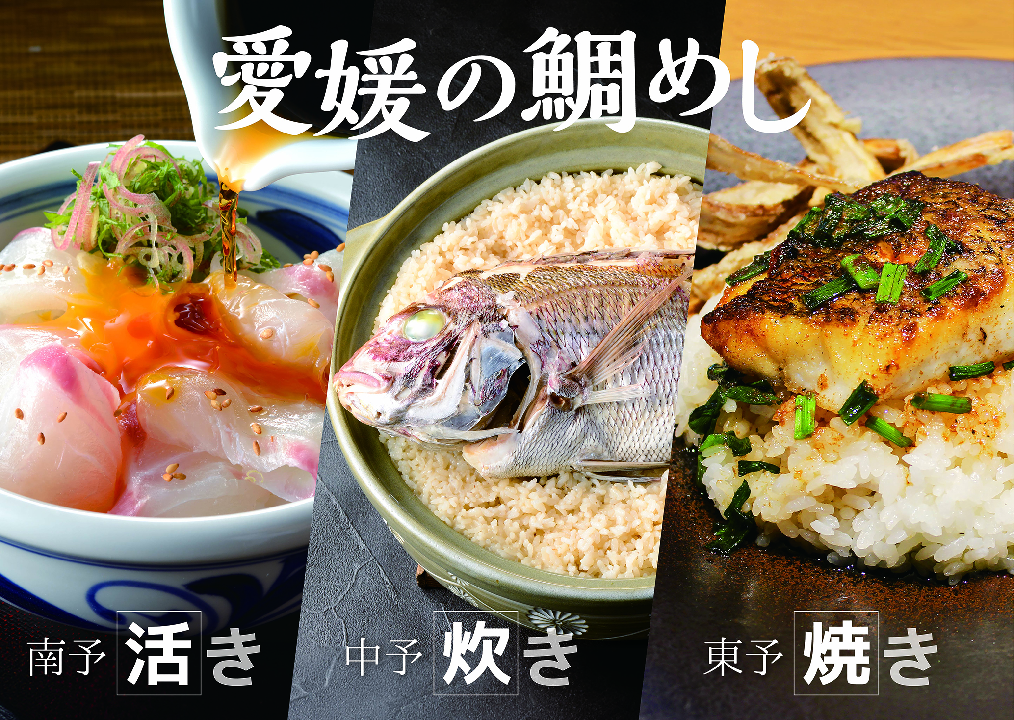 愛媛の鯛めし「活き・炊き・焼き」の食べくらべ